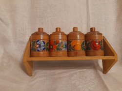 Retro, nicely painted wooden spice rack, can be hung on the wall, unused