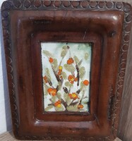 Mrs. Lászlón Carpenter - flowers - fire enamel picture in a leather frame