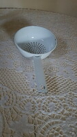 Vintage white enamel handle strainer, pasta strainer