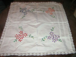 Beautiful hand embroidered lacy edged damask tablecloth centerpiece