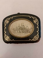 Antique wallet Venice St. Mark's square with ink painting on bone