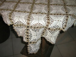 Beautiful white crochet antique floral lace tablecloth
