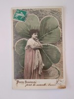 Régi képeslap 1908 fotó levelezőlap hölgy lóhere