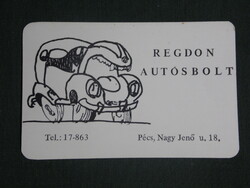 Card calendar, regdon car shop, Pécs, graphic artist, humorous, 1982, (1)