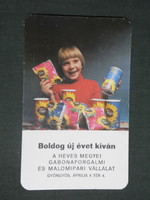 Kártyanaptár, Gyöngyös malomipari vállalat,nap gyöngye napraforgó,szotyi,gyerek modell,1983 ,  (1)