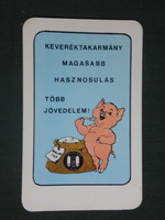 Card calendar, mill industry company, Pécs, graphic artist, humorous, pig feed, 1984, (1)