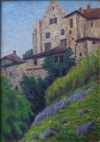 Sunny part of town. Marked oil painting: k. K. 1914!