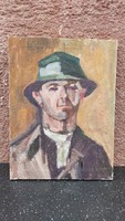Man with a hat oil on canvas painting