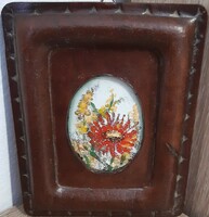 Mrs. Lászlón Carpenter - flowers - fire enamel picture in a leather frame