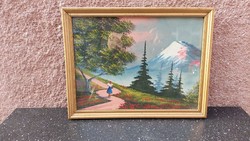 Mountain landscape painting, paper-tempera