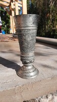 Antique German pewter goblet with a view of Nuremberg - 1899 engraving