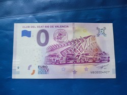 SPANYOLORSZÁG 0 EURO 2019 SEAT 600 CLUB VALENCIA! RITKA EMLÉK PAPÍRPÉNZ! UNC!