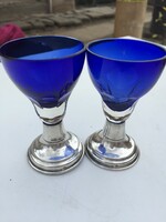 Antique silver base royal blue crystal glass