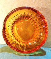 Borostyán sárga kristály üveg hamutál : 750 gramm, 16/5 cm