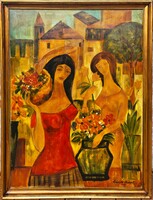 120X90cm! Margit Kránitz (1928 - 2000) flower girls c. Your painting with an original guarantee!