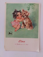 Régi képeslap levelezőlap baba és oroszlán