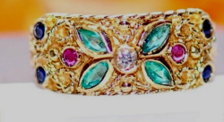 Byzantine handmade gold ring with precious stones. With certificate