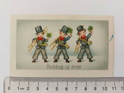 Régi mini képeslap karácsonyi üdvözlőkártya kéményseprő lóhere