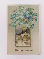 Old postcard 1913 New Year postcard forget-me-not snowy landscape