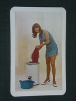 Kártyanaptár, Hajdú mosógép, Hajdúsági iparművek, erotikus női modell, 1974 ,  (1)