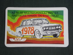 Card calendar, Áfor gas station, m-se engine oil, Lada Zsiguli rally car, graphic artist, 1978, (1)