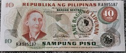 Fülöp-szigetek 10 piso (pecsétes) 1981, UNC bankjegy
