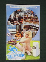 Kártyanaptár, MÁV vasút, Utasellátó ,büfékocsi, automata, erotikus női akt modell,1976 ,  (1)