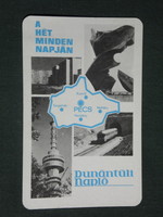 Card calendar, Transdanubian diary newspaper, Pécs mosaic details, mauve, Nike monument, TV tower, 1976, (1)