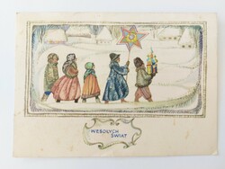 Old Christmas card postcard nativity scene