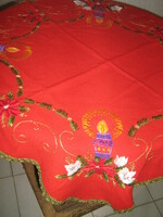 Beautiful hand-embroidered red Christmas tablecloth