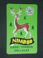 Card calendar, Nimród hunting shops, Budapest, Pécs, Etv company, graphic artist, deer, 1978, (1)