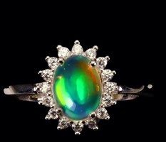 Genuine Ethiopian opal silver ring 7.5 ( 56) size