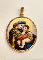 Régi Mária gyerekével medál (nagy méretű) arany keretben