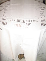 Beautiful huge azure embroidered woven white needlework tablecloth