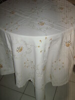 Beautiful elegant vintage baroque pattern cross-stitch embroidered floral damask tablecloth
