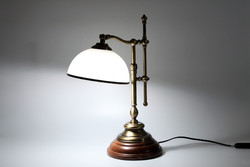 Antique effect copper table lamp, bank lamp, banker's lamp with a white opal glass shade