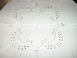 Beautiful vintage white rosette embroidered floral tablecloth