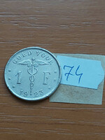Belgium belgie 1 franc 1923 goed voor, nickel, i. King Albert 74.