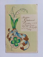 Régi képeslap dombornyomott levelezőlap lóhere gyöngyvirág