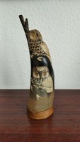 Old horn ornament with owls {v24}