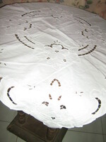 Beautiful white rosette embroidered floral vintage tablecloth