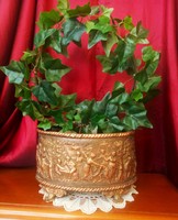 Embossed antique copper pot, flower stand