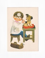 B:063 Gyerek doktor kutyával üdvözlő képeslap postatiszta