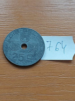 Belgium belgie - belgique 25 centimes 1944 ww ii. Zinc, iii. King Leopold #764