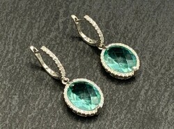 • Stunning Blue Obsidian Gem Silver Earring + Pendant Set 925 - New
