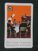 Kártyanaptár, Fogyasztási szövetkezet étterem,1972 ,  (1)