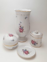 Hollóházi Hajnalka mintás porcelán csomag: váza, nagyméretű tojás, rózsafogós cukortartó és tálka