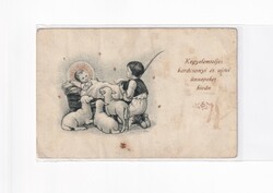 K:085 Christmas antique postcard 1944 black and white