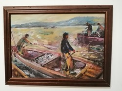 József Egry marked, Balaton fishermen, old oil painting.