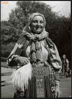 Larger size, photo art work by István Szendrő. Woman, in folk costume from Nádasdaróc,